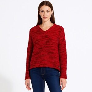 Columbia Sportswear Womens Red Marled Knit V-Neck Wool Blend Sweater Large